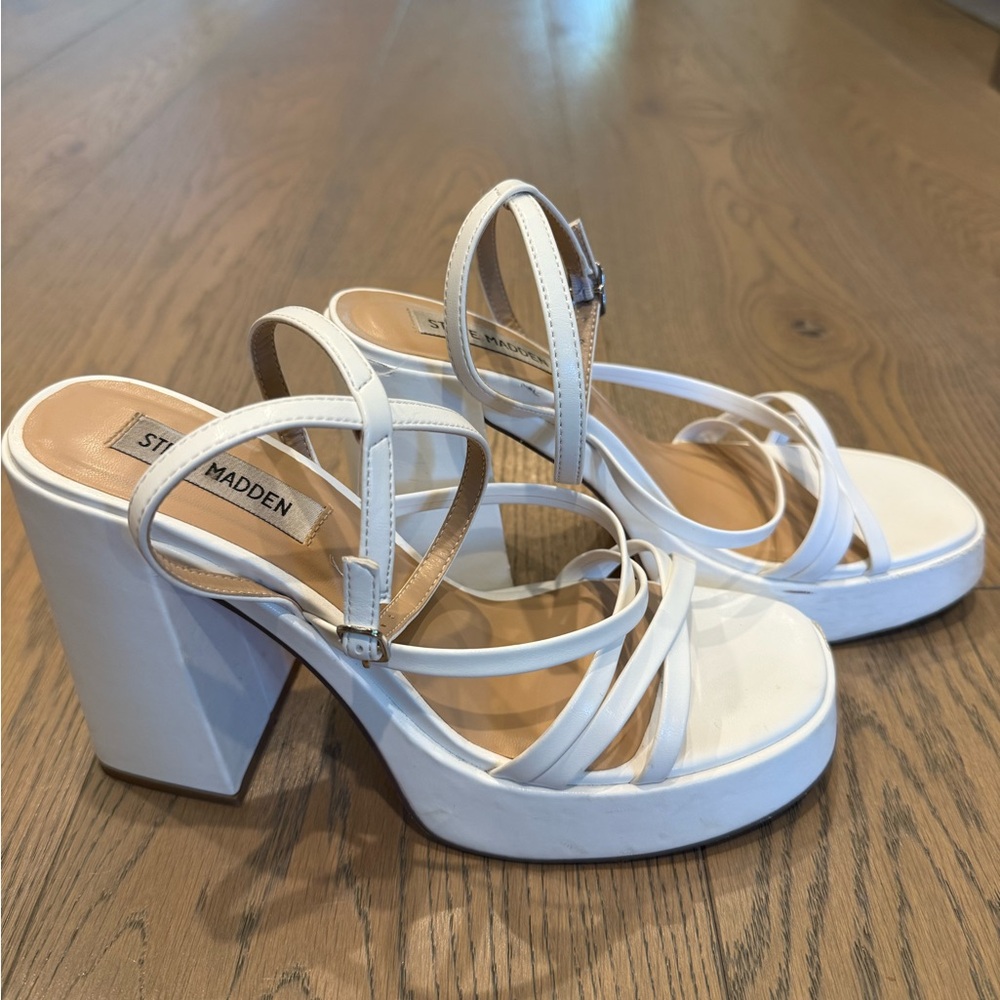 Steve Madden Strappy White Platform Sandals